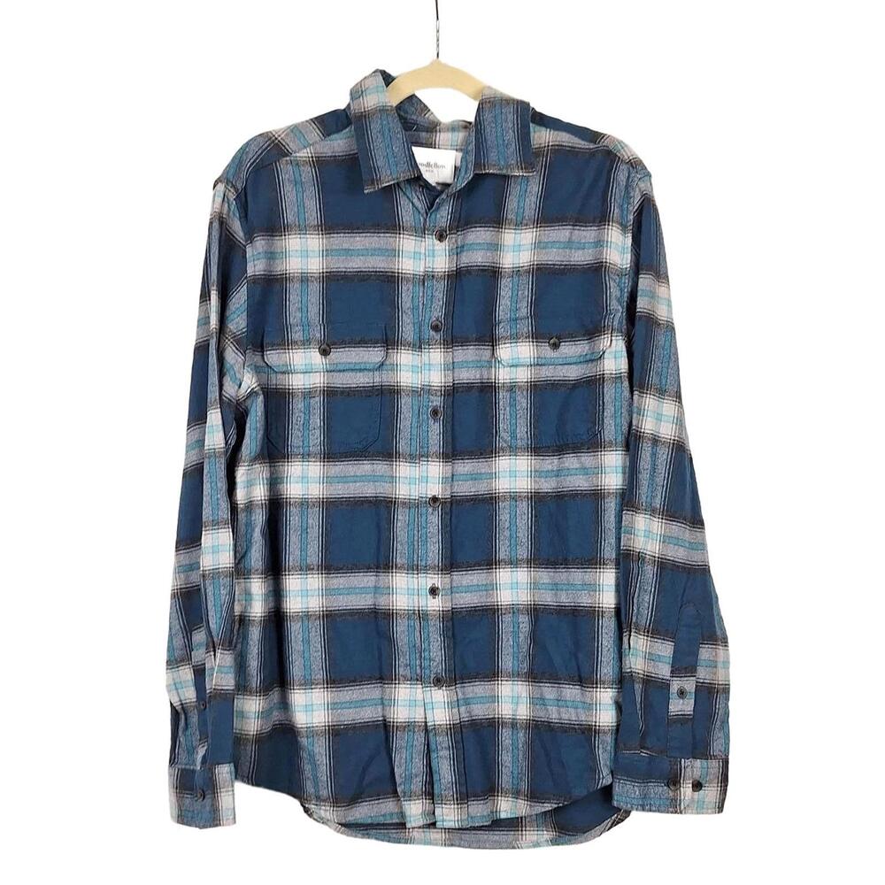 Goodfellow & Co Mens Flannel Shirt Large Coastal Wave Blue Gray Plaid L NWT